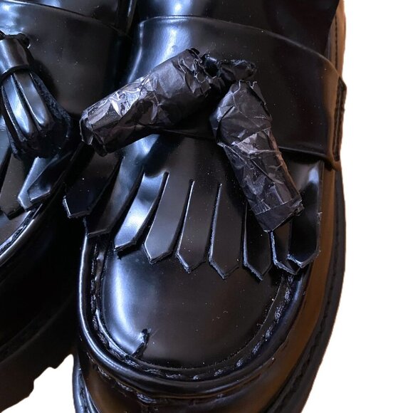 NWOT Vagabond Cosmo Black Polished Leather Chunky platform Loafer Shoes Tassel - Picture 5 of 16